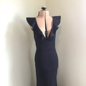 Lulu’s Full Length Navy Ruffle Dress